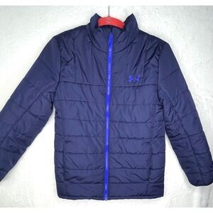 Under Armour Youth Medium Puffer Jacket ColdGear Insulated Blue Full Zip Coat